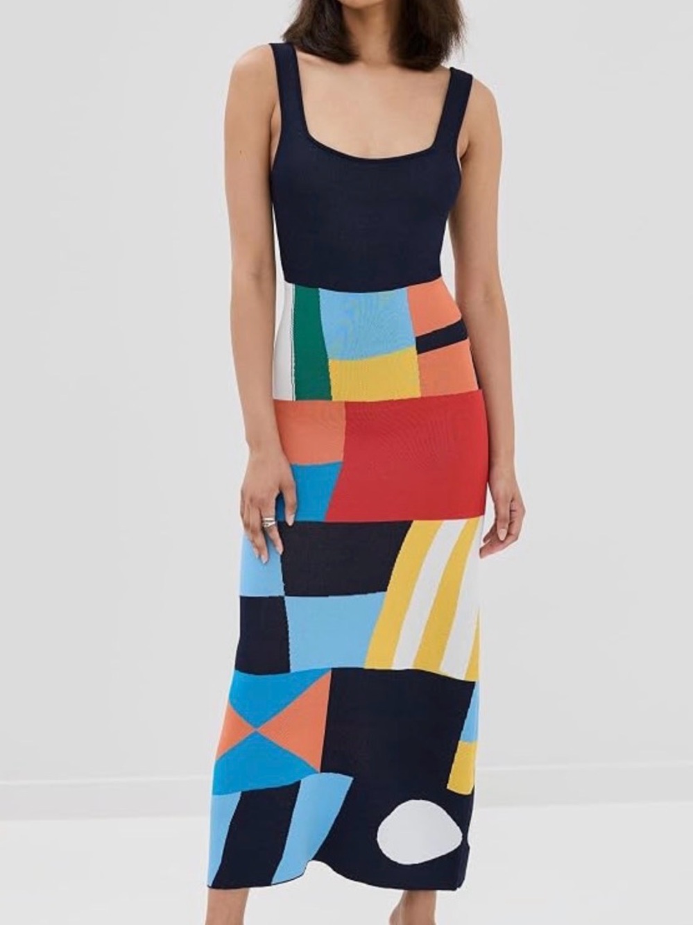 STAUD Katie Stretch Knit Geometric Colorblock Maxi Dress sz S